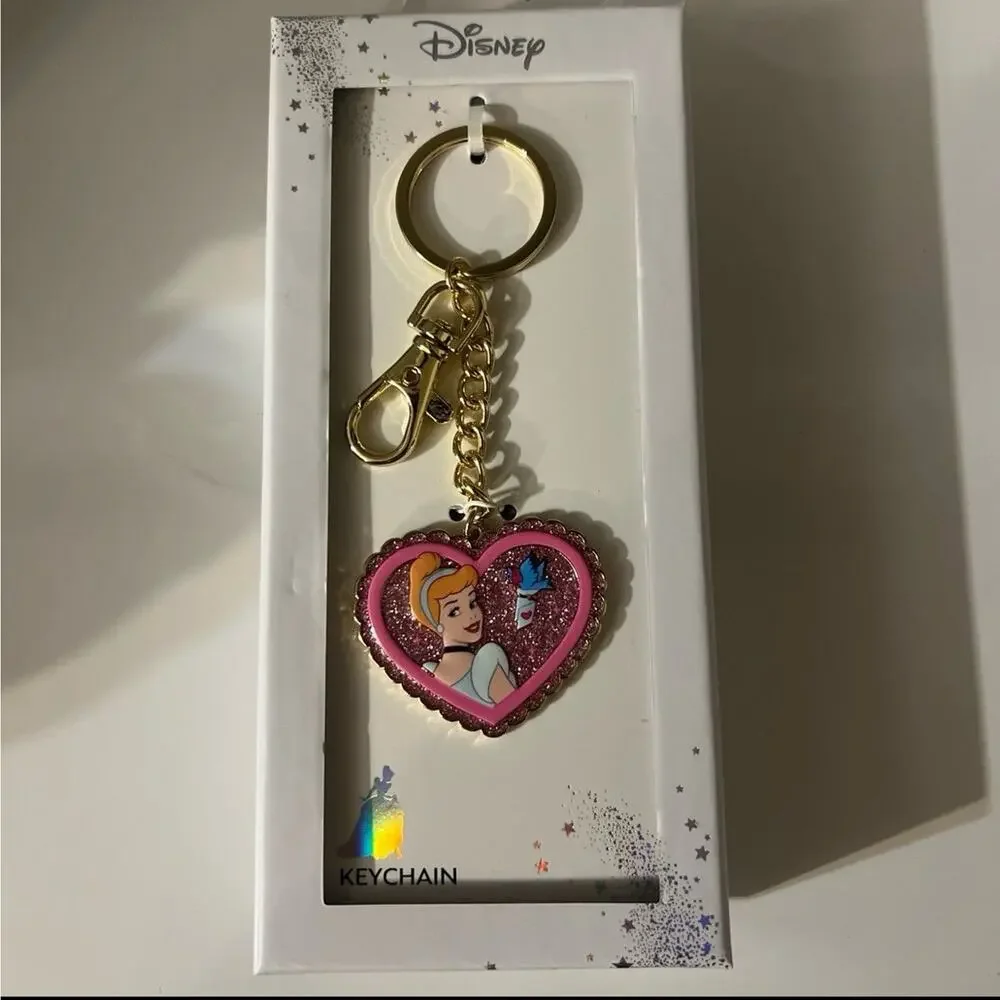 Disney by LARocks Cinderella Pink Heart Brass Bag Charm Key Chain
